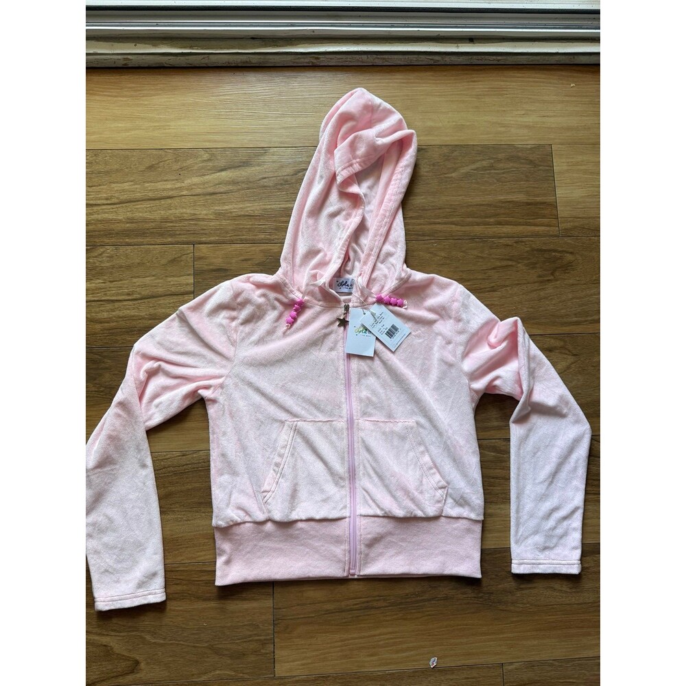 NWT Lola + The Boys Margot Pink Velour Hoodie size Girls Large